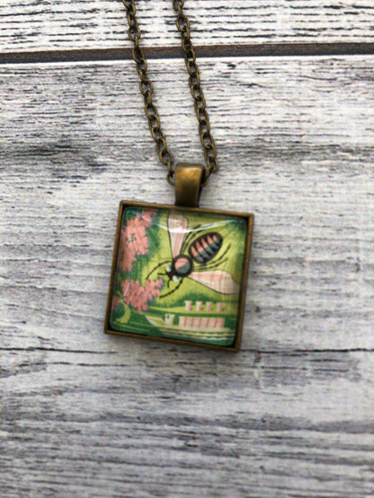 1963 Romanian Bee Stamp - Postage Stamp Necklace