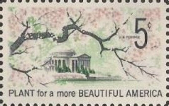 1966 Cherry Blossoms - US Stamp - Postage stamp jewelry - Vintage Postage Stamp Necklace - Antique bronze finish