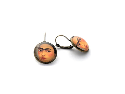 2001 USA Frida Kahlo Stamp - Postage stamp jewelry - Vintage Postage Stamp Earrings - French clip earrings in antique bronze finish