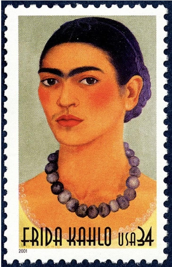 2001 USA Frida Kahlo Stamp - Postage stamp jewelry - Vintage Postage Stamp Earrings - French clip earrings in antique bronze finish