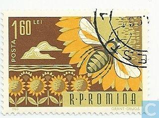 1963 Romanian Bee Stamp - Postage Stamp Jewelry - Vintage Postage Stamp Necklace - Antique Bronze