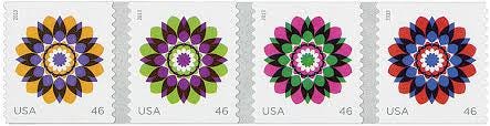 2013 "Kaleidoscope Flowers" Green/Purple USA Stamp - Postage stamp jewelry - Postage Stamp Necklace