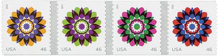 2013 "Kaleidoscope Flowers" Pink/Green USA Stamp - Postage stamp jewelry - Postage Stamp Necklace