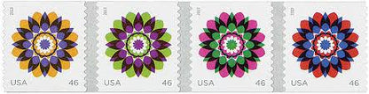 2013 "Kaleidoscope Flowers" Pink/Green USA Stamp - Postage stamp jewelry - Postage Stamp Necklace