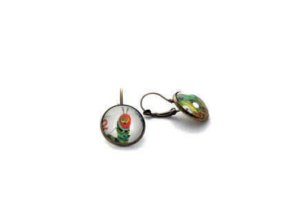 2018 Japan Eric Carle - The Very Hungry Caterpillar Stamp - Postage Stamp Earrings - French clip earrings in antique bronze finish