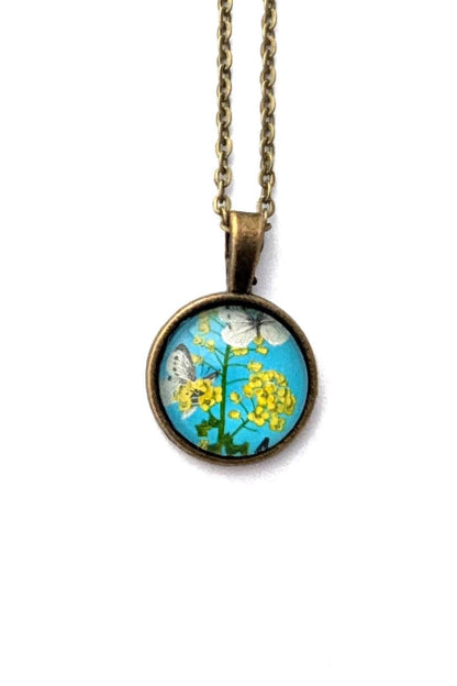 1980 Japan Blue Flower & Butterfly Stamp - Postage Stamp Necklace