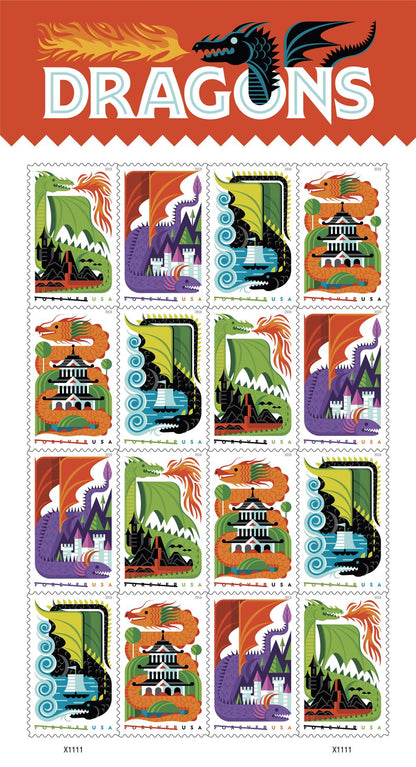 2018 USA Dragon Stamp - Postage Stamp Earrings