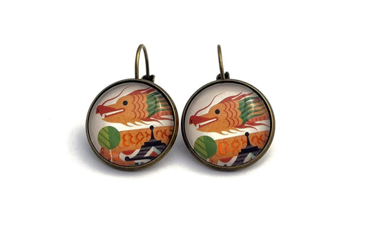 2018 USA Dragon Stamp - Postage Stamp Earrings