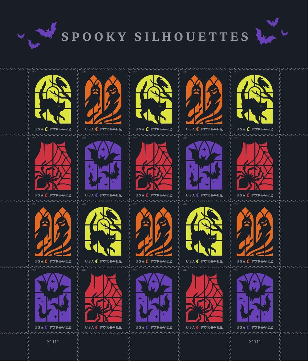 2019 USA Spooky Silhouettes Ghost Stamp - Postage Stamp Necklace