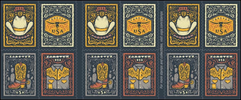 2021 USA Western Wear Boot - USA Stamp - Postage Stamp Jewelry - Vintage Postage Stamp Necklace - Antique Bronze Finish
