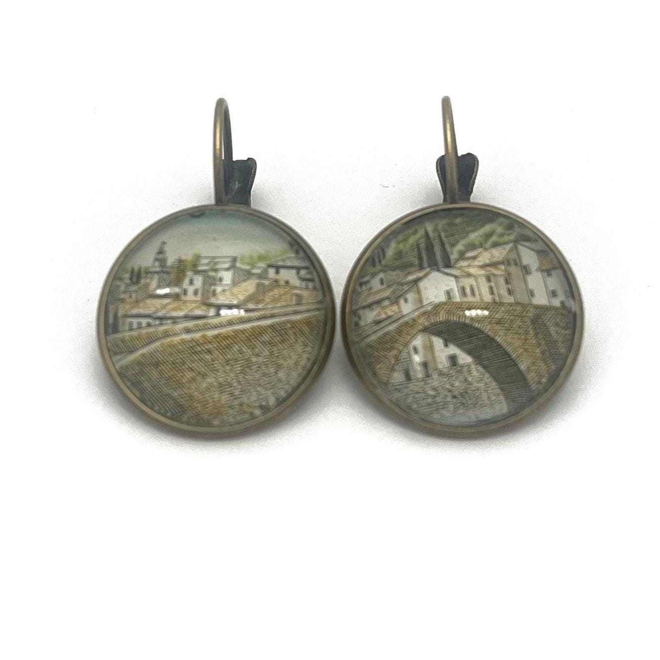 1995 Bridge Nyons - Drôme - Postage Stamp Earrings