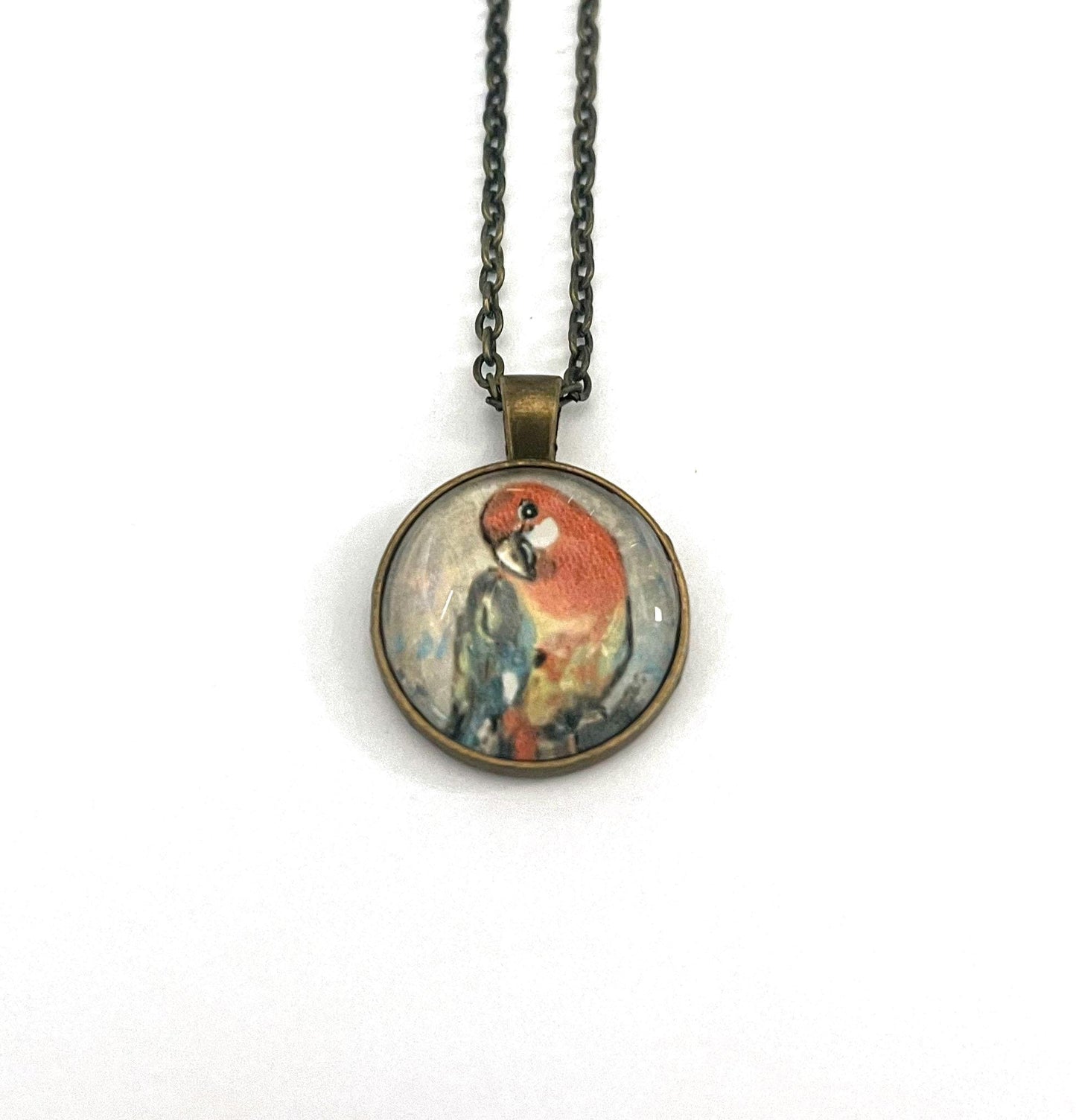1999 Scarlet Macaw - Romania Stamp - Postage stamp jewelry - Postage Stamp Necklace