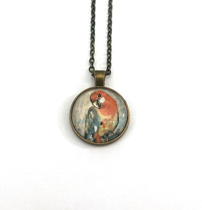 1999 Scarlet Macaw - Romania Stamp - Postage stamp jewelry - Postage Stamp Necklace