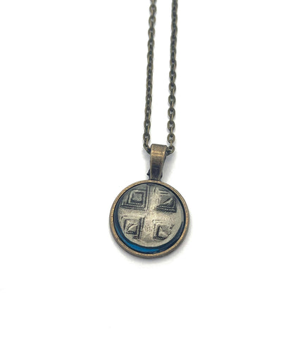 1959 Incised Square - Greece stamp - Postage Stamp Jewelry - Vintage Postage Stamp Necklace - Antique Bronze Finish