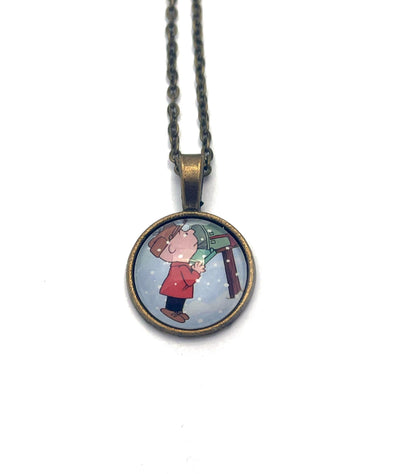 2015 A Charlie Brown Christmas - USA Stamp- Postage Stamp Jewelry - Vintage Postage Stamp Necklace - Antique Bronze Finish
