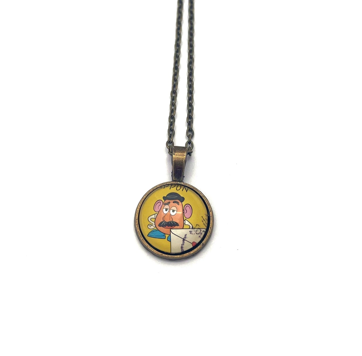 2022 Toy Story - Mr. Potato Head - Japan Stamp - Postage Stamp Jewelry - Vintage Postage Stamp Necklace - Antique Bronze