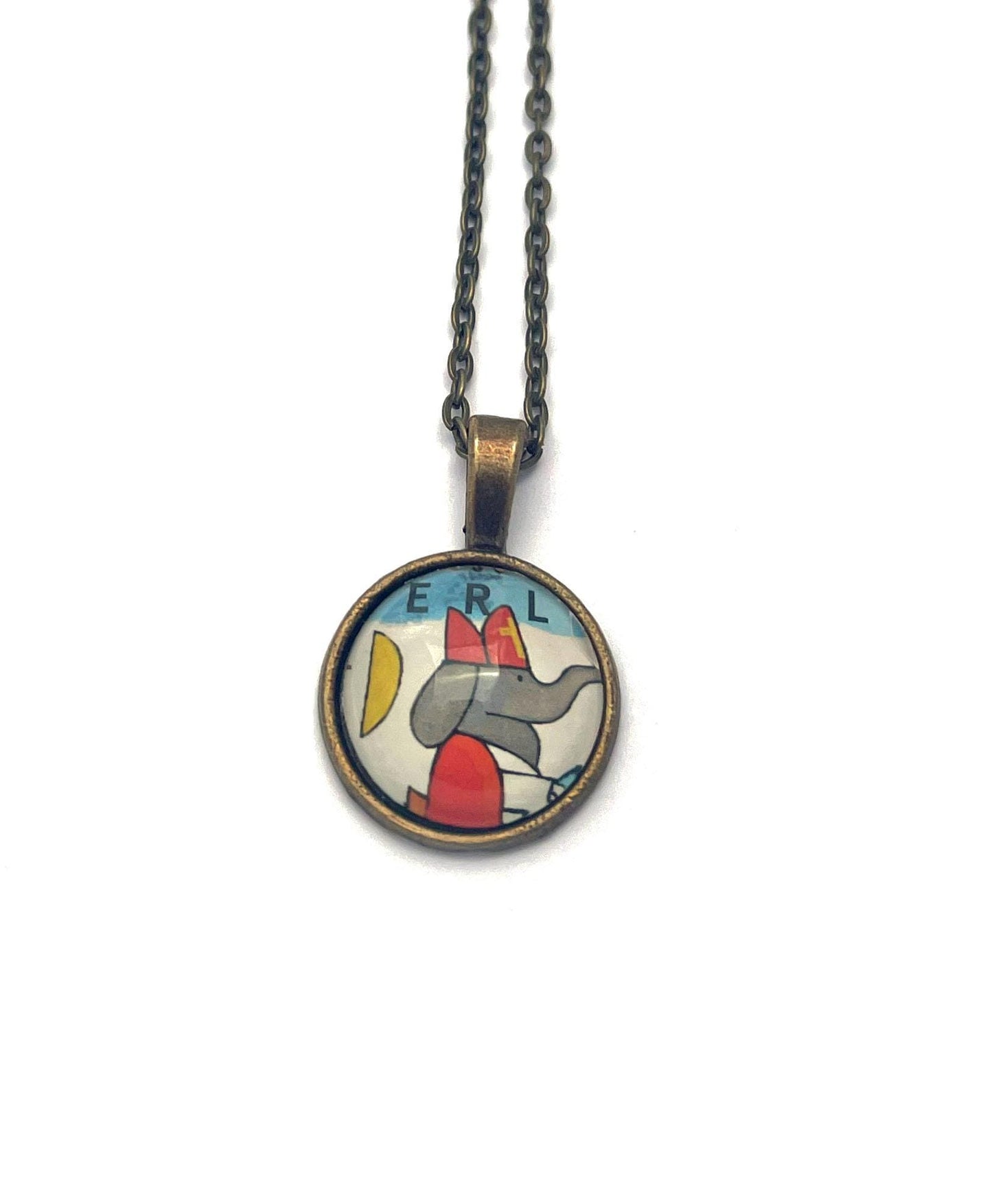 1998 Elephant - Netherlands Stamp - Postage Stamp Jewelry - Vintage Postage Stamp Necklace - Antique Bronze Finish
