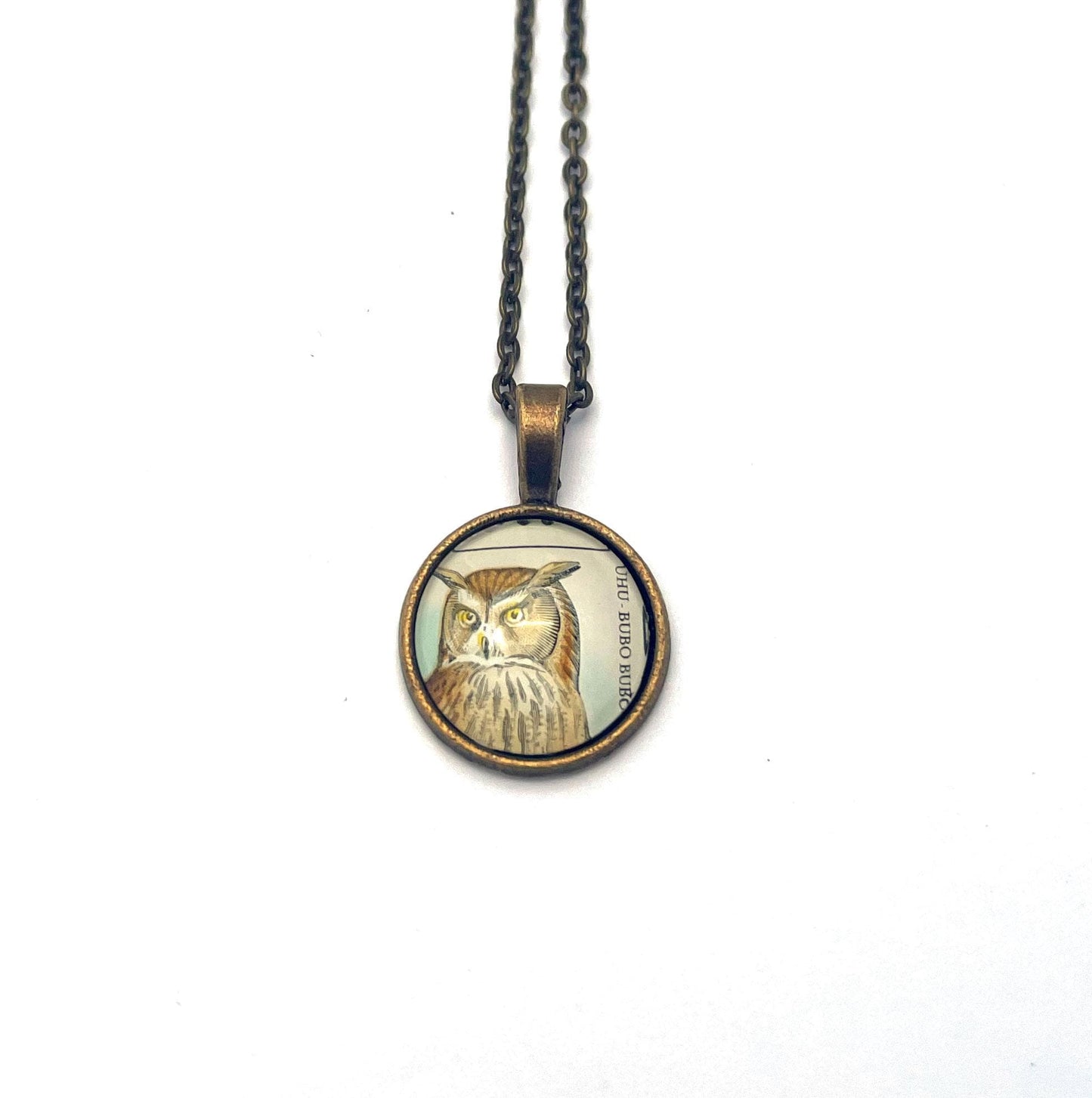 1984 Eurasian Eagle Owl - Hungary Postage Stamp Jewelry - Vintage Postage Stamp Necklace - Antique Bronze Finish