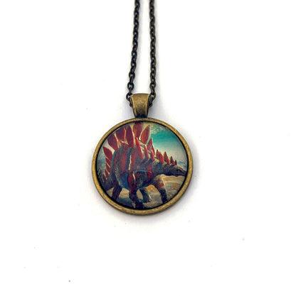 1991 Stegosaurus - Tanzania Postage Stamp Jewelry - Vintage Postage Stamp Necklace - Antique Bronze