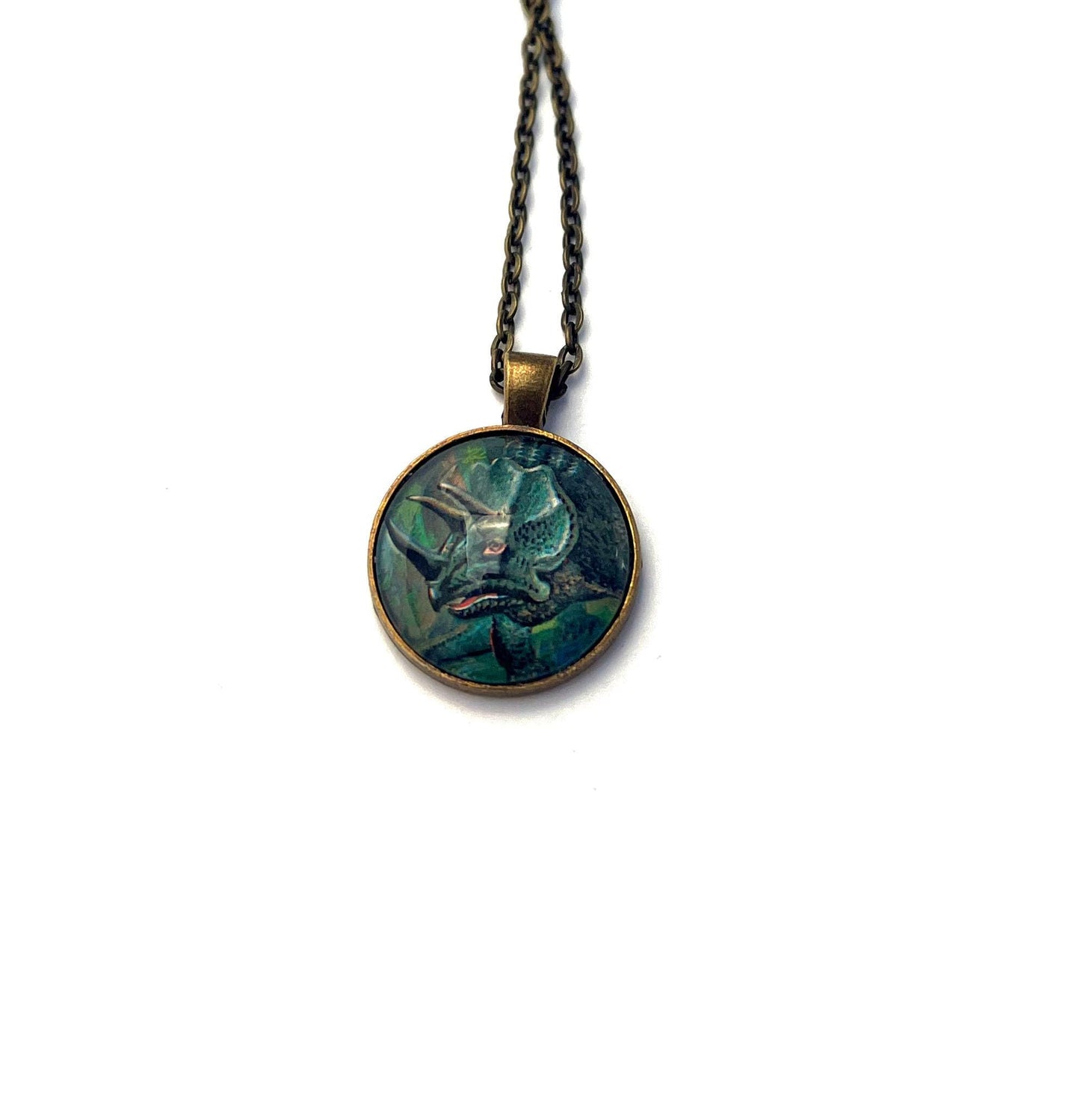 1991 Triceratops - Tanzania Postage Stamp Jewelry - Vintage Postage Stamp Necklace - Antique Bronze