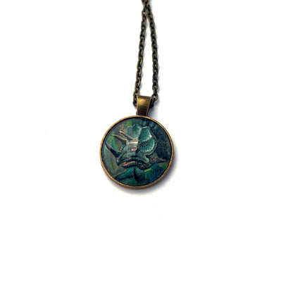 1991 Triceratops - Tanzania Postage Stamp Jewelry - Vintage Postage Stamp Necklace - Antique Bronze