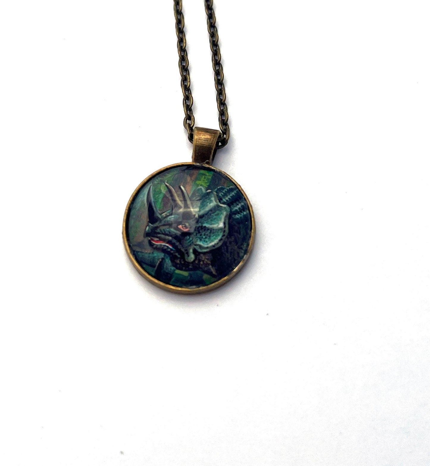 1991 Triceratops - Tanzania Postage Stamp Jewelry - Vintage Postage Stamp Necklace - Antique Bronze