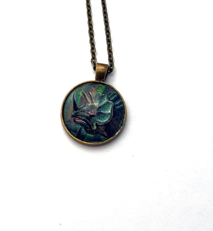 1991 Triceratops - Tanzania Postage Stamp Jewelry - Vintage Postage Stamp Necklace - Antique Bronze