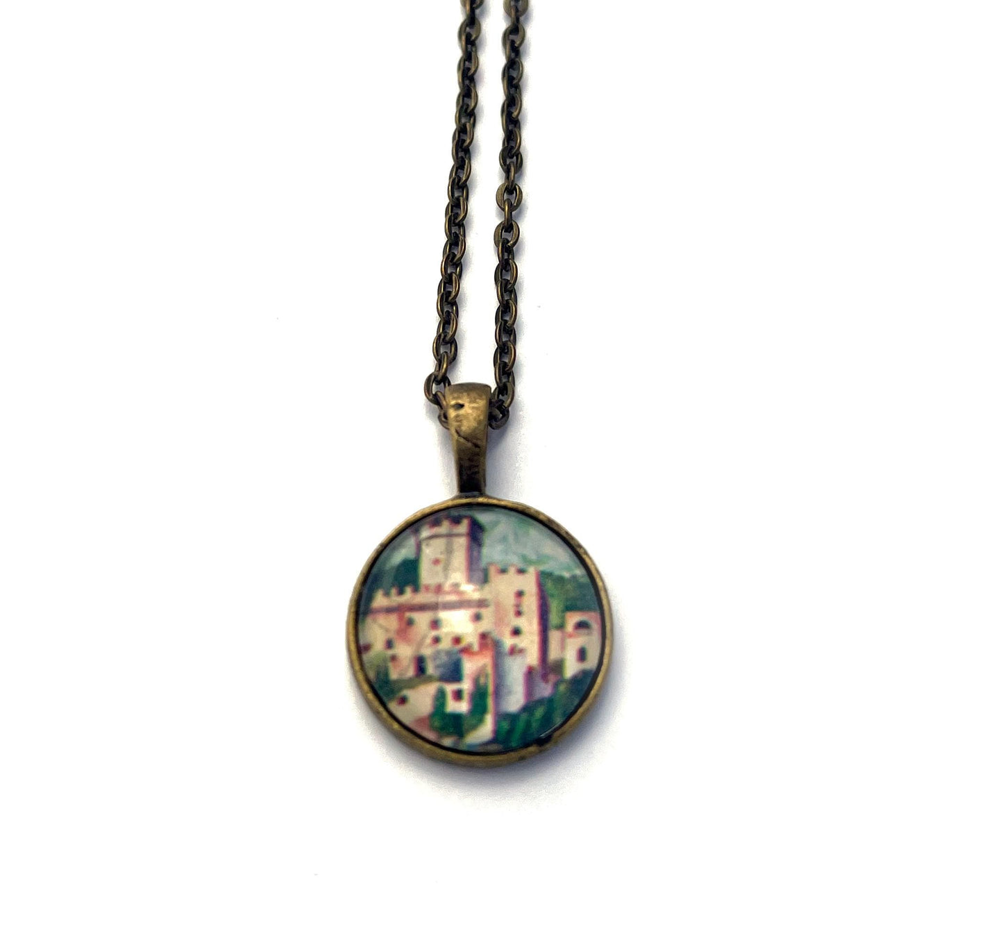 1981 Sabbionara Avio Castle - Italy Stamp - Postage Stamp Jewelry - Vintage Postage Stamp Necklace - Antique Bronze Finish