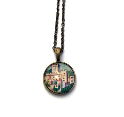 1981 Sabbionara Avio Castle - Italy Stamp - Postage Stamp Jewelry - Vintage Postage Stamp Necklace - Antique Bronze Finish