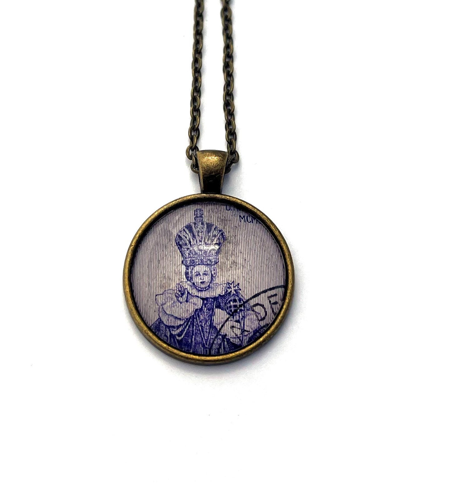 1968 Child of Prague - Vatican City Stamp - Postage Stamp Jewelry - Vintage Postage Stamp Necklace - Antique Bronze