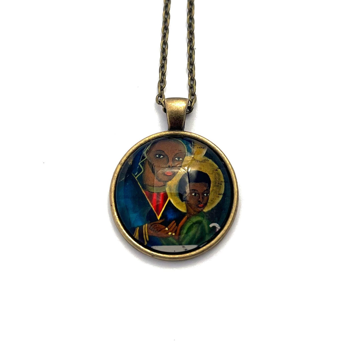 2005 Black Madonna and Child- United Kingdom Stamp - Postage Stamp Jewelry - Vintage Postage Stamp Necklace - Antique Bronze