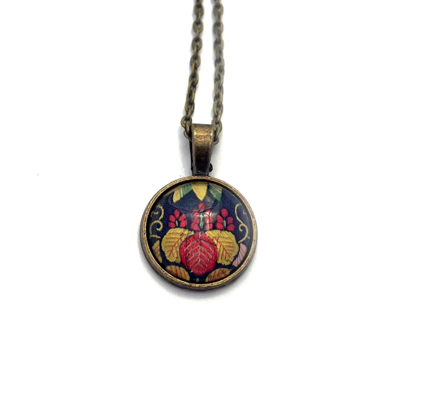 1999 Embroidery - Japan Stamp - Postage Stamp Jewelry - Vintage Postage Stamp Necklace - Antique Bronze Finish