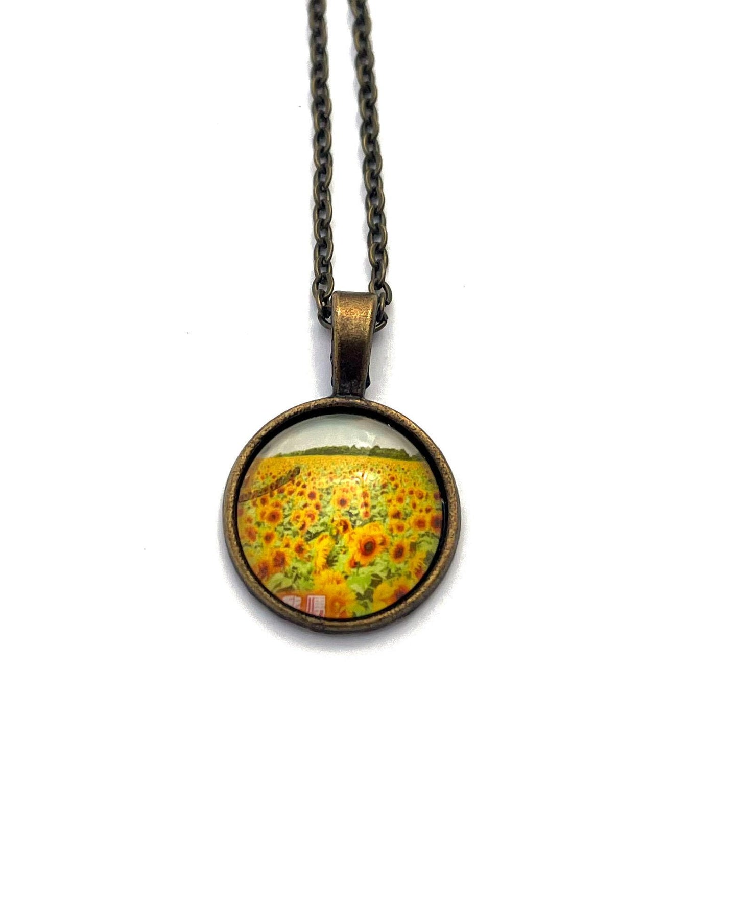 2022 Sunflowers - Japan Stamp - Postage Stamp Jewelry - Vintage Postage Stamp Necklace - Antique Bronze Finish