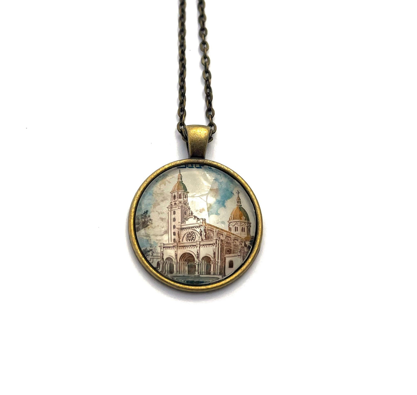 1958 Manila cathedral - Philippines Stamp - Postage Stamp Jewelry - Vintage Postage Stamp Necklace - Antique Bronze