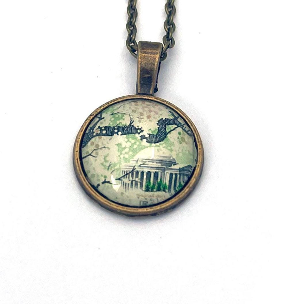 1966 Cherry Blossoms - US Stamp - Postage stamp jewelry - Vintage Postage Stamp Necklace - Antique bronze finish