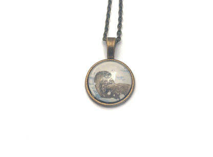 2021 Playful Otters in the Snow - Postage Stamp Jewelry - Vintage Postage Stamp Necklace - Antique Bronze Finish