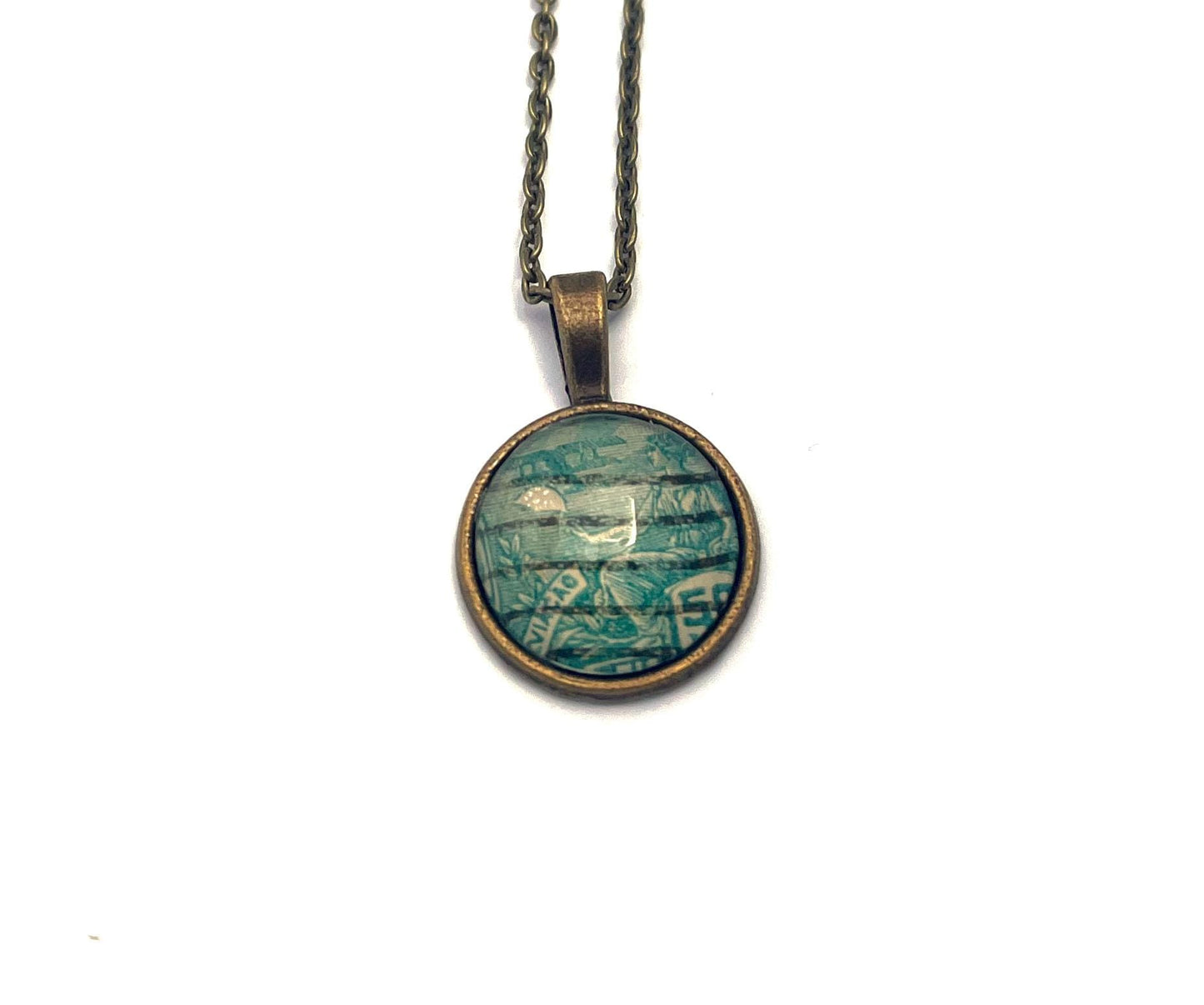 1931 Aviation Brazil Stamp - Postage Stamp Jewelry - Vintage Postage Stamp Necklace - Antique Bronze Finish