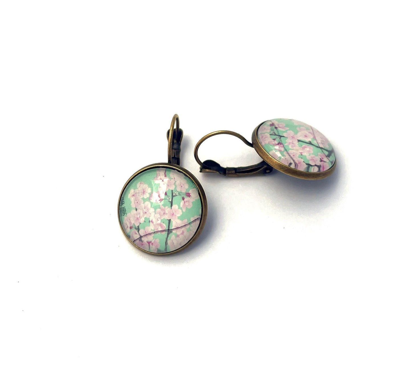 2014 Cherry Blossom - Japan Stamp - Postage stamp jewelry - Vintage Postage Stamp Earrings - French clip earrings in antique bronze finish