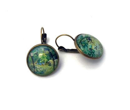 2021 Vincent van Gogh - Japan Stamp - Postage stamp jewelry - Vintage Postage Stamp Earrings - French clip earrings in antique bronze finish