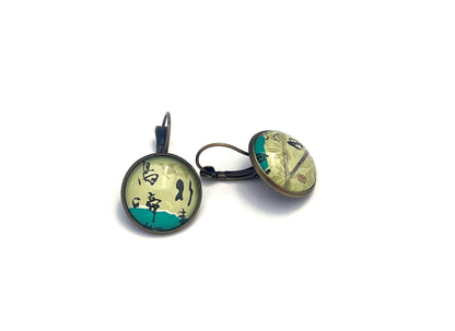 1987 Basho Matsuo Poem - Japan Postage Stamp Jewelry - Vintage Postage Stamp Earrings - French clip earrings in antique bronze finish
