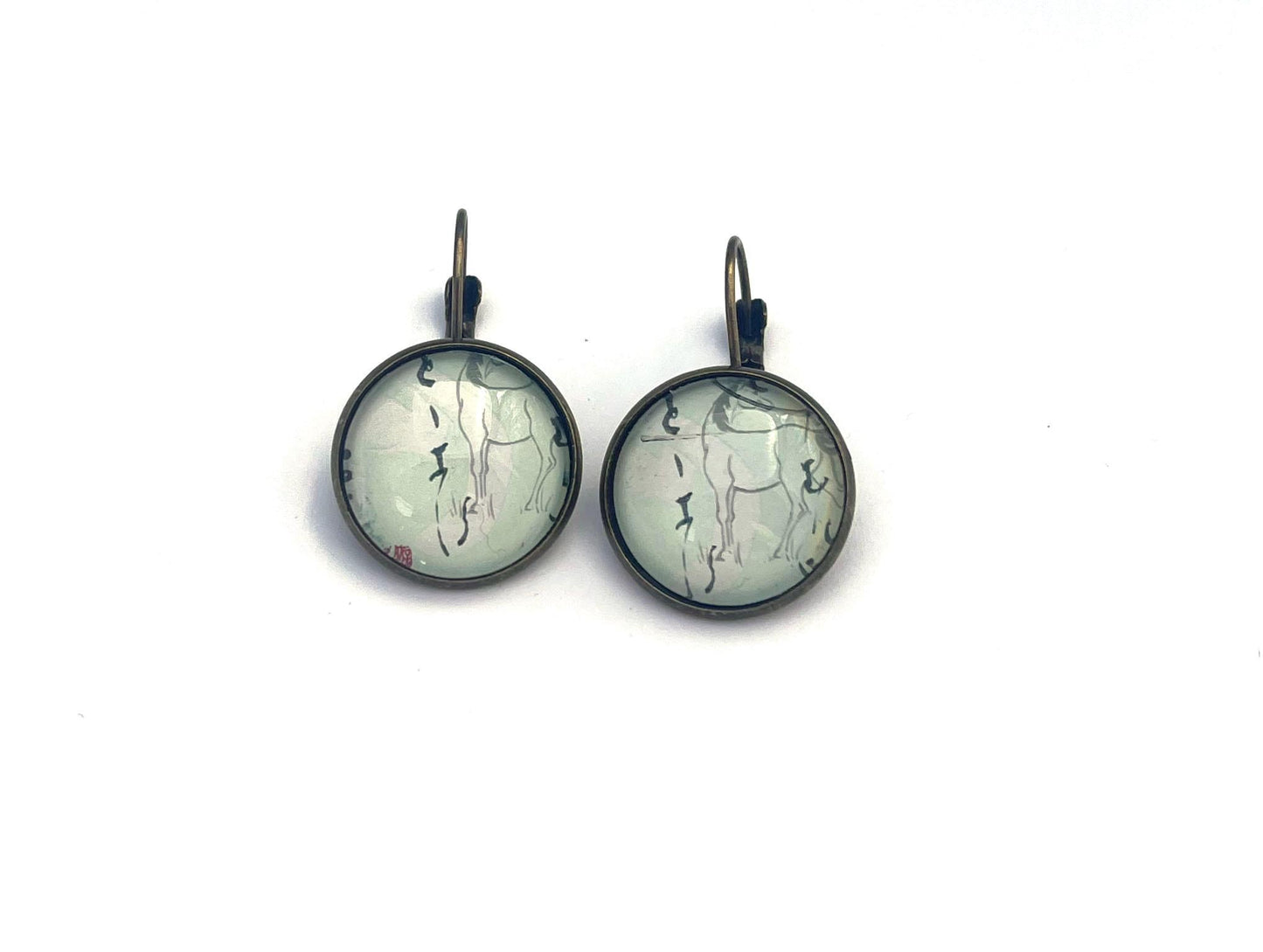 1987 Basho Matsuo Poem - Japan Postage Stamp Jewelry - Vintage Postage Stamp Earrings - French clip earrings in antique bronze finish