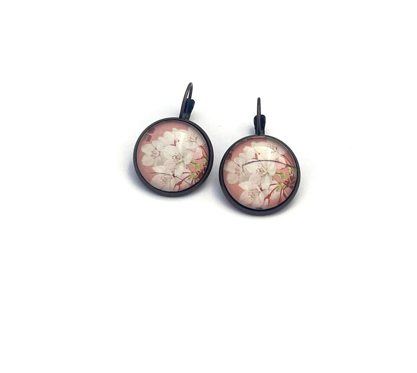 2019 Cherry Blossom - Japan Stamp - Postage stamp jewelry - Vintage Postage Stamp Earrings - French clip earrings in antique bronze finish