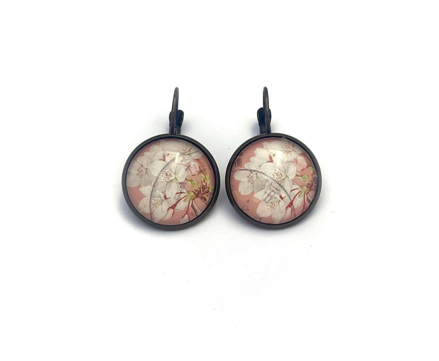 2019 Cherry Blossom - Japan Stamp - Postage Stamp Jewelry - Vintage Postage Stamp Earrings - French clip earrings in antique bronze finish