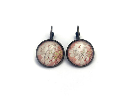 2019 Cherry Blossom - Japan Stamp - Postage Stamp Jewelry - Vintage Postage Stamp Earrings - French clip earrings in antique bronze finish
