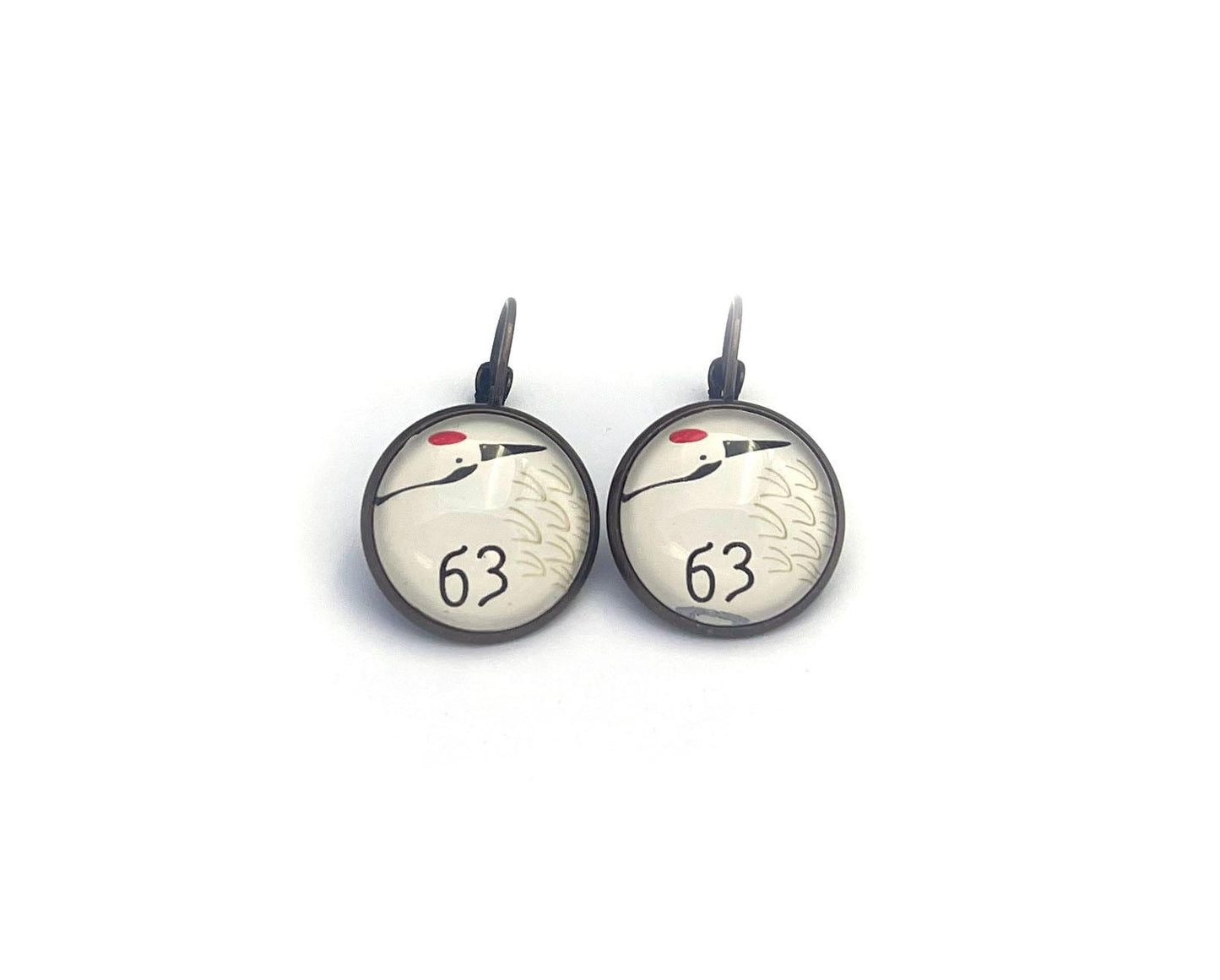 2021 Crane - Japan Stamp - Postage stamp jewelry - Vintage Postage Stamp Earrings - French clip earrings in antique bronze finish