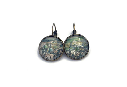 1964 South-East-Vienna - Austria Stamp - Postage stamp jewelry - Vintage Postage Stamp Earrings - French clip earrings in antique bronze