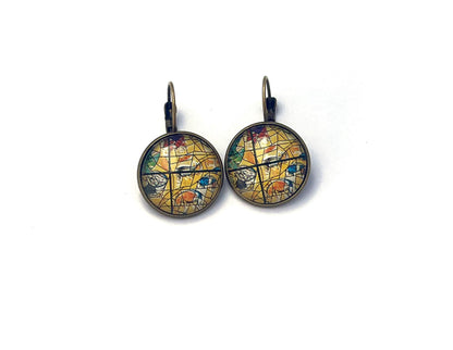 1973 Israel Stamp - Postage stamp jewelry - Postage Stamp Earrings - French clip earrings in antique bronze finish