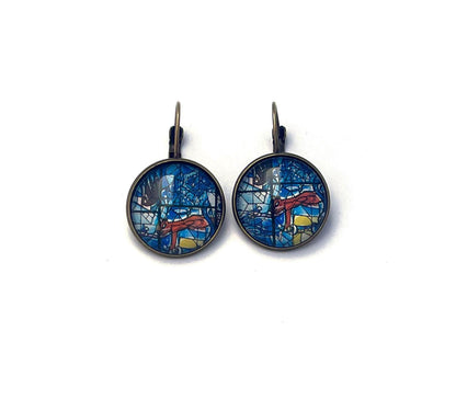 1973 Israel Stamp - Postage stamp jewelry - Postage Stamp Earrings - French clip earrings in antique bronze finish