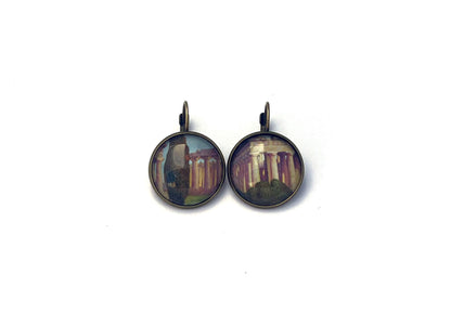 1978 Paestum - Italy Stamp - Postage stamp jewelry - Vintage Postage Stamp Earrings - French clip earrings in antique bronze finish