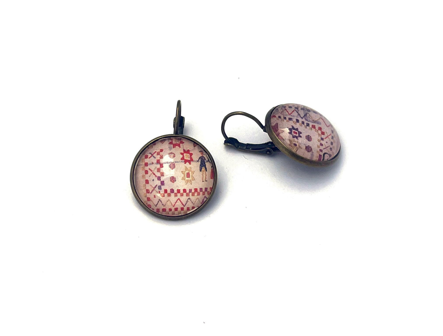 1993 Quilt - Canada Stamp - Postage stamp jewelry - Vintage Postage Stamp Earrings - French clip earrings in antique bronze finish